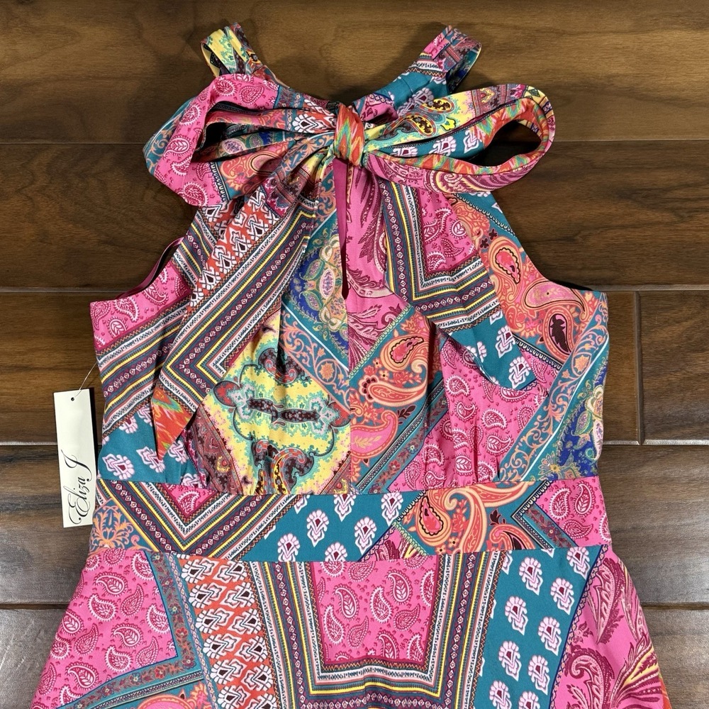 Eliza J Women's Size 12 Paisley Patchwork Print Tie Back Halter Neck‎ Maxi Dress - Picture 8 of 11